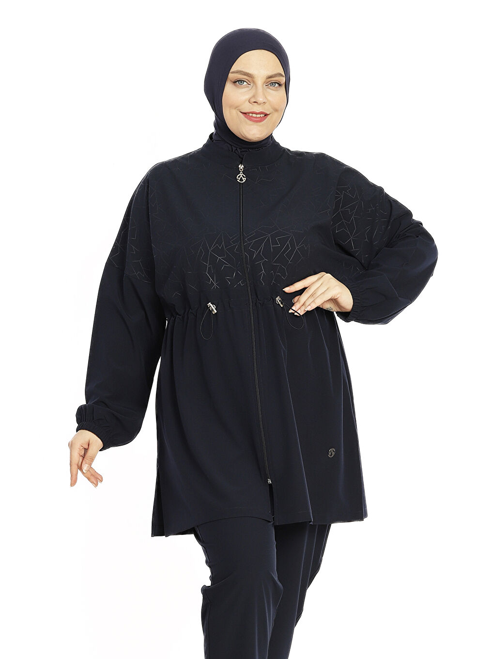 Büyük Beden Spor Elastan Tam Kapalı Tesettür Mayo 6291 Koyu Lacivert-2