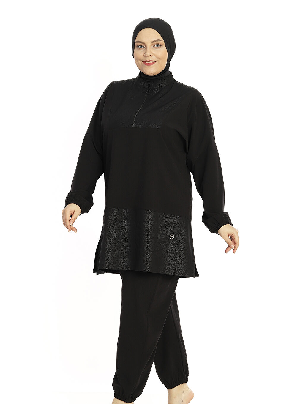 Büyük Beden Spor Elastan Tam Kapalı Tesettür Mayo 6292 Siyah-3