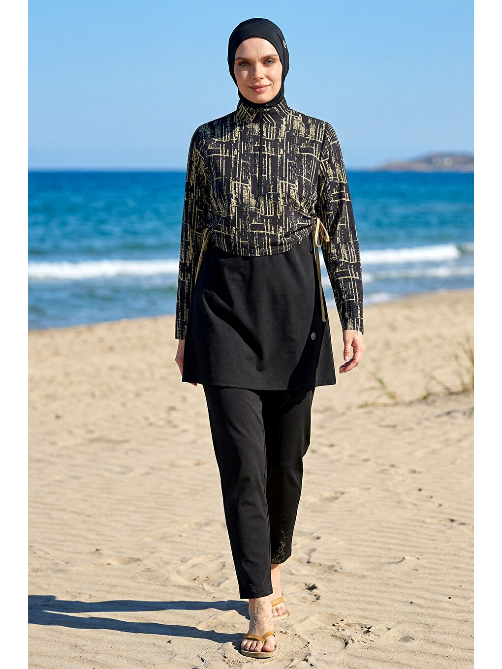 Spor Elastan Tam Kapalı Tesettür Mayo 6488 Siyah01