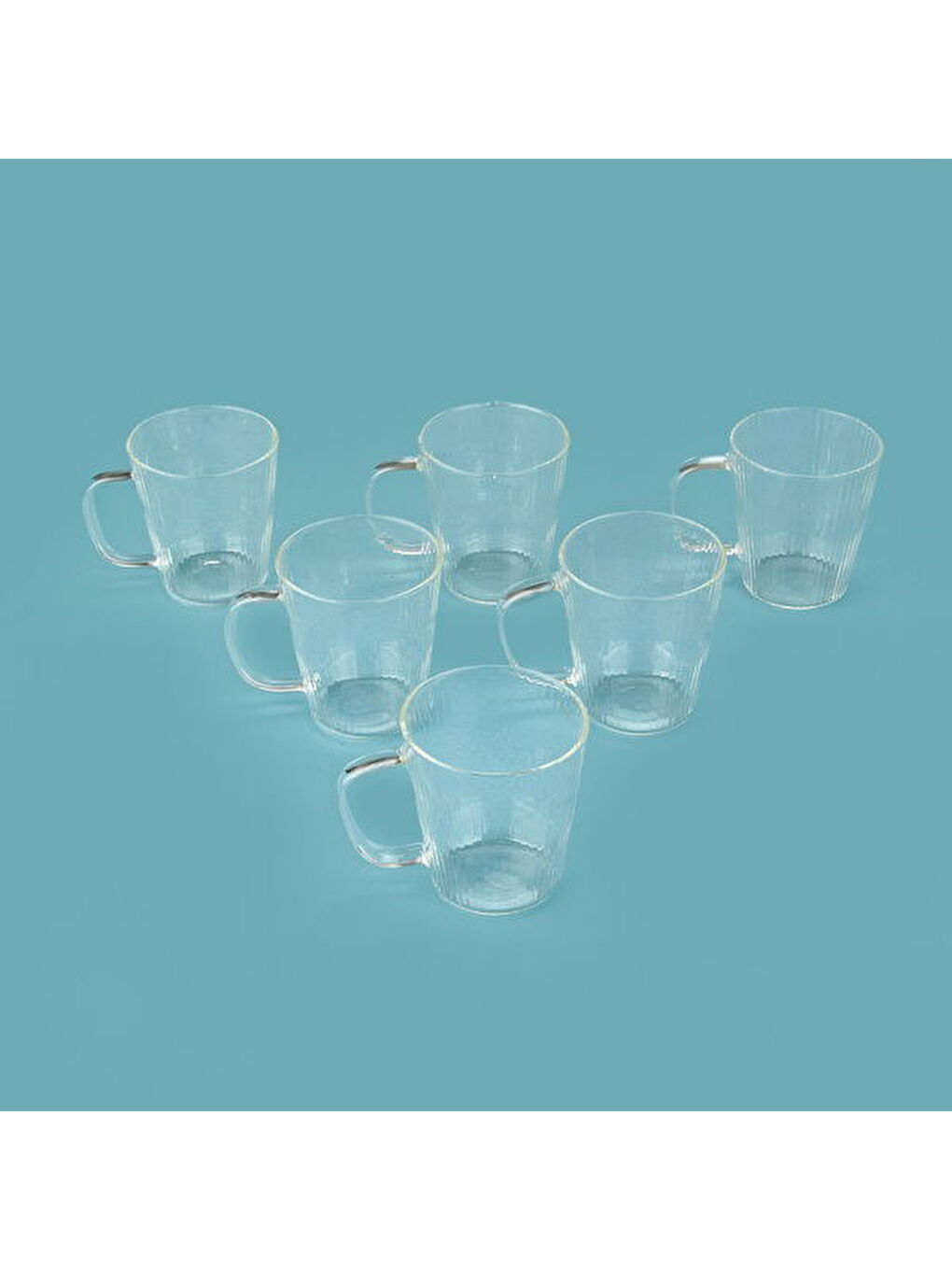 Renksiz Çizgili 6'lı Kulplu Çay Bardağı Seti - Şeffaf