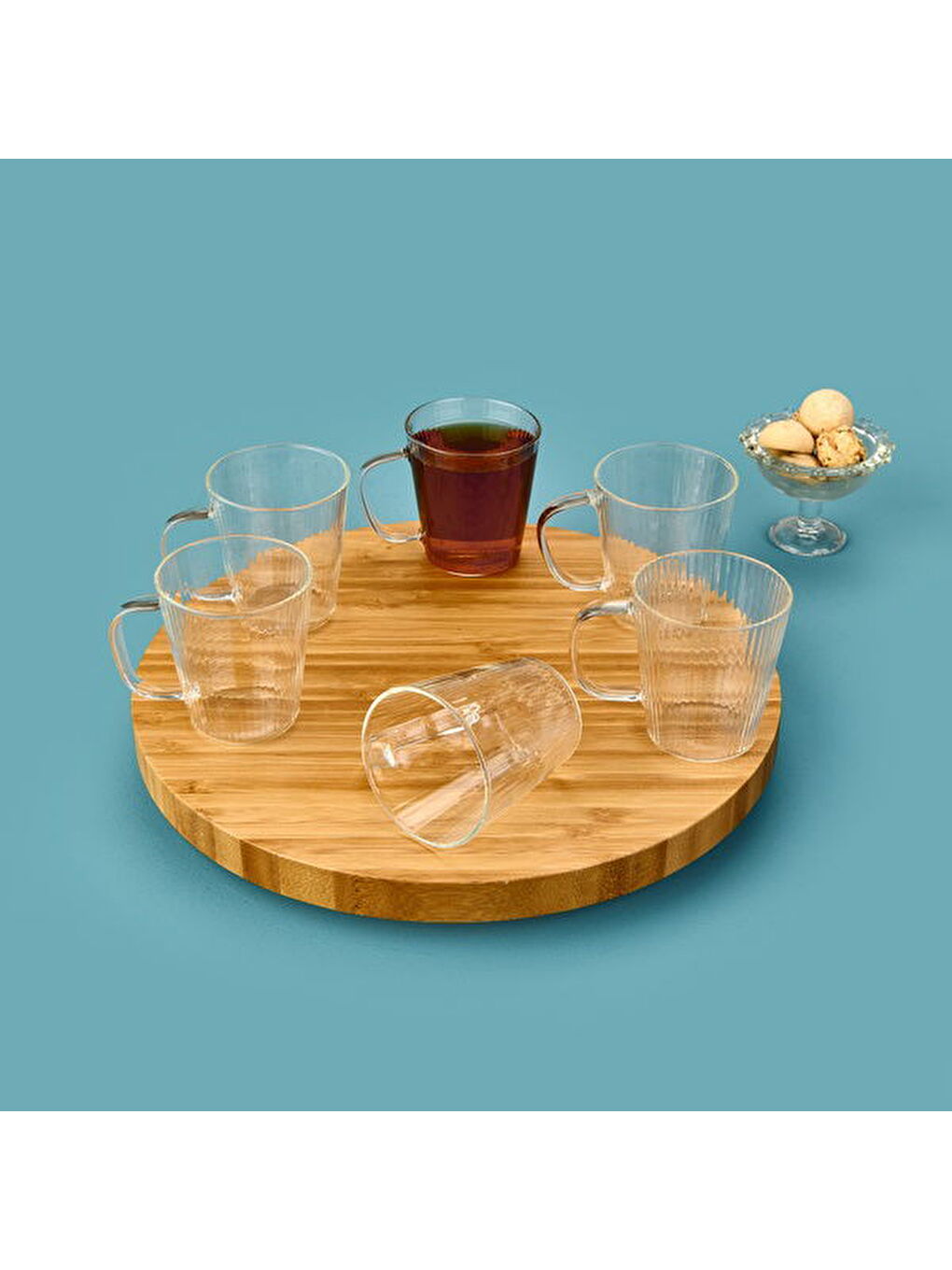 Renksiz Çizgili 6'lı Kulplu Çay Bardağı Seti - Şeffaf-1