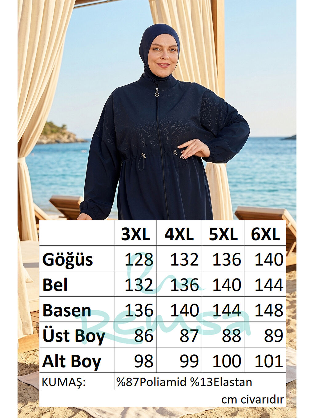 Büyük Beden Spor Elastan Tam Kapalı Tesettür Mayo 6291 Koyu Lacivert-4