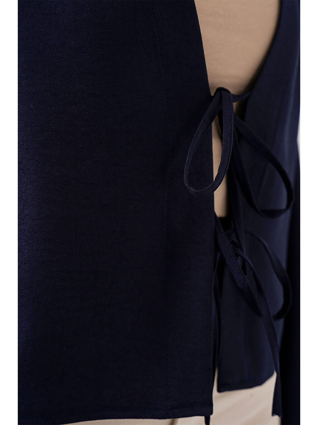 Önü Bağlamalı Keten Kimono 960 - Lacivert-4