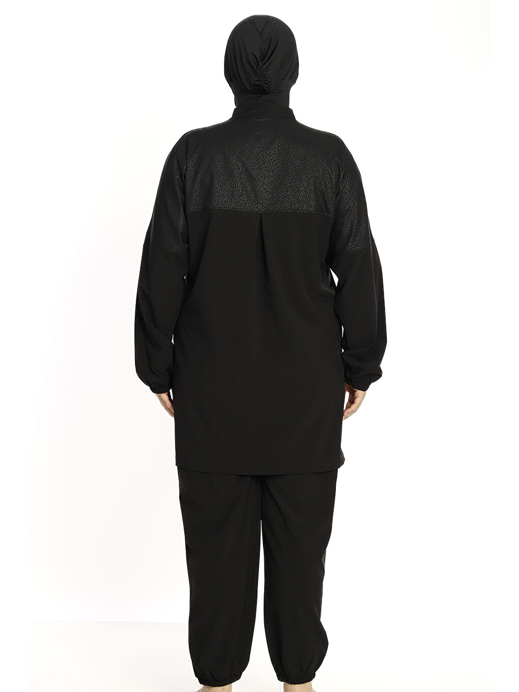 Büyük Beden Spor Elastan Tam Kapalı Tesettür Mayo 6292 Siyah-4