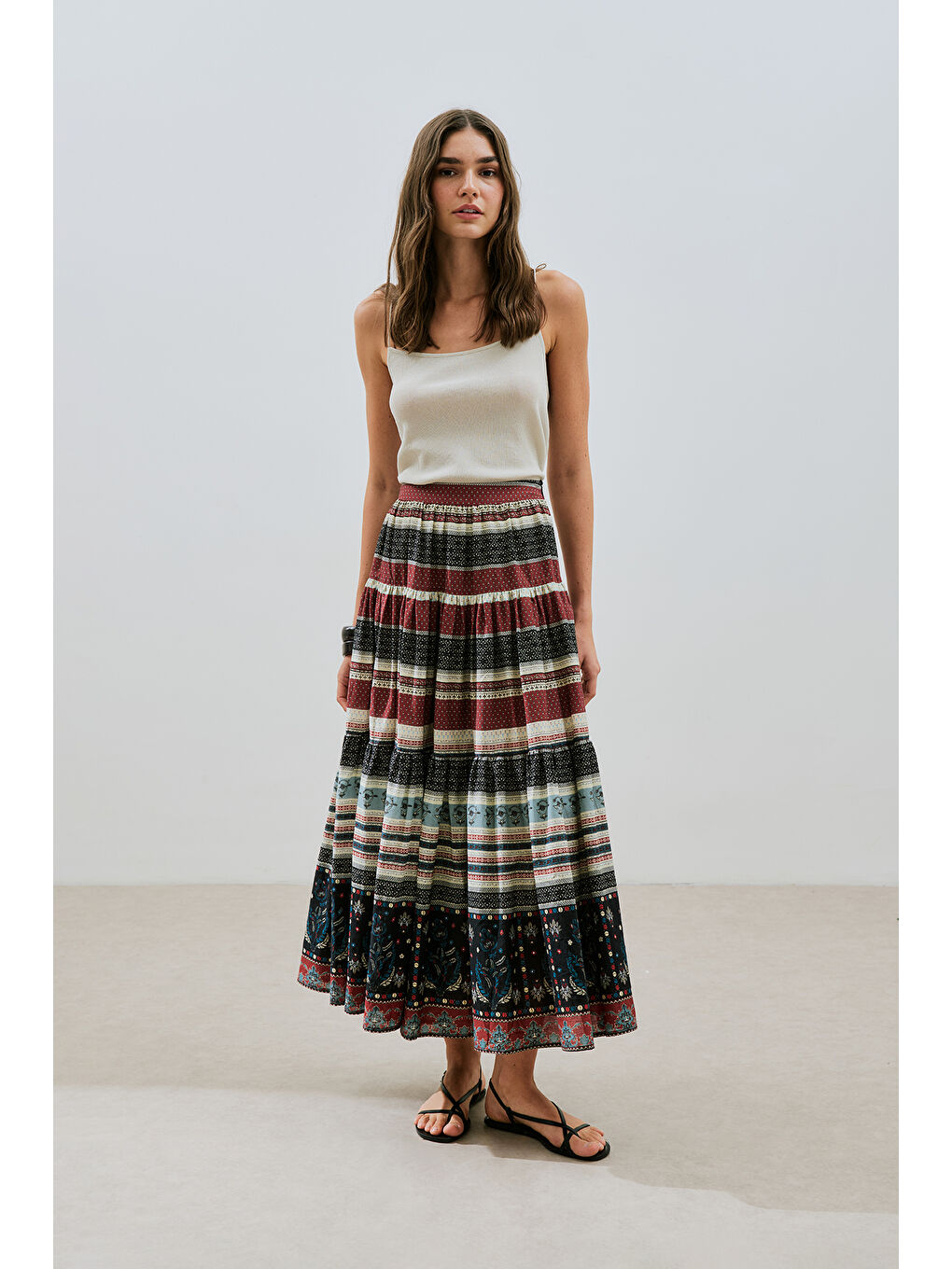 Lacivert Desenli Pamuklu Katlı Etek Catalına-1