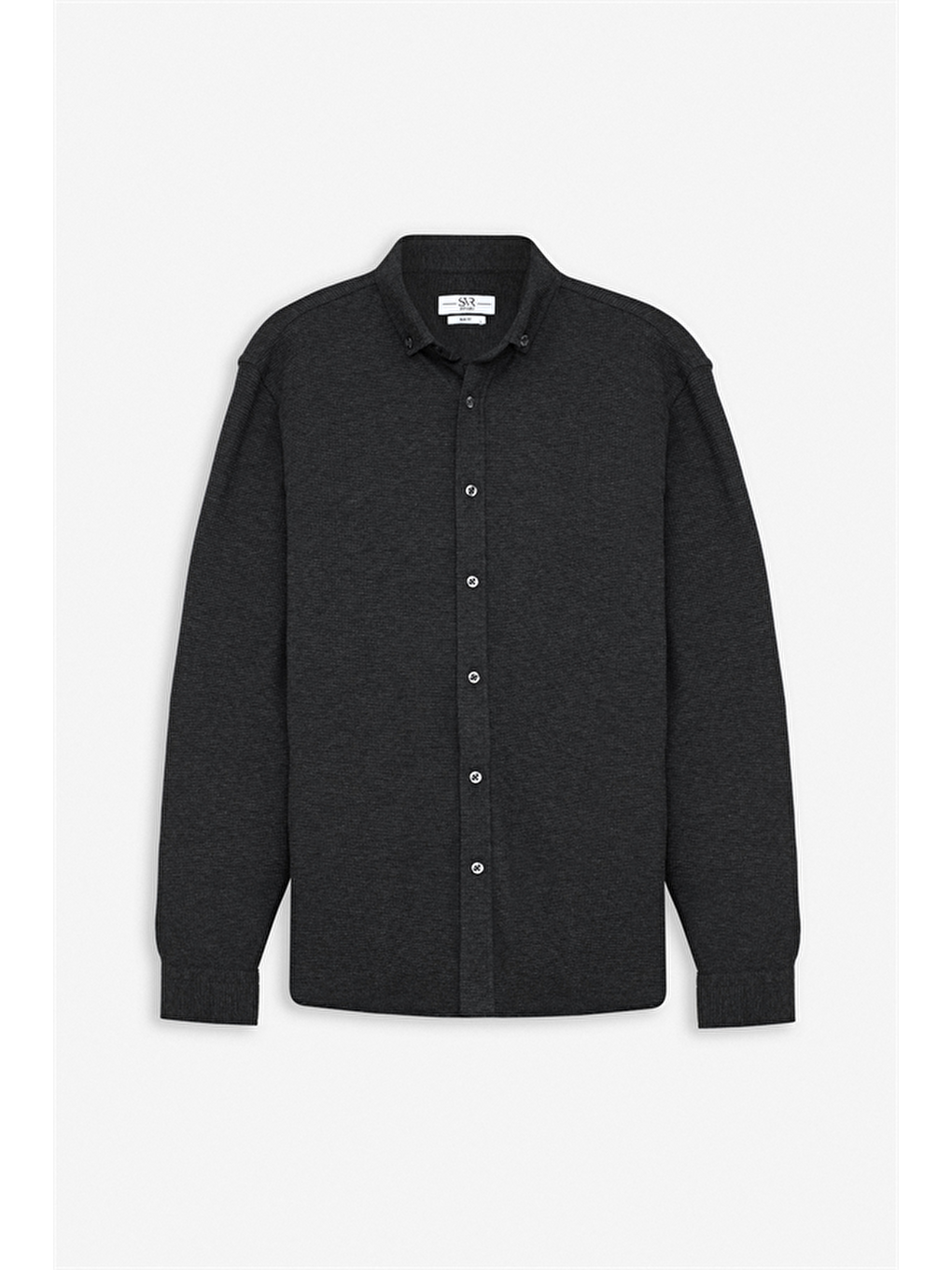 Antrasit Slim Düğmeli Yaka Manşetli Casual Gömlek-6