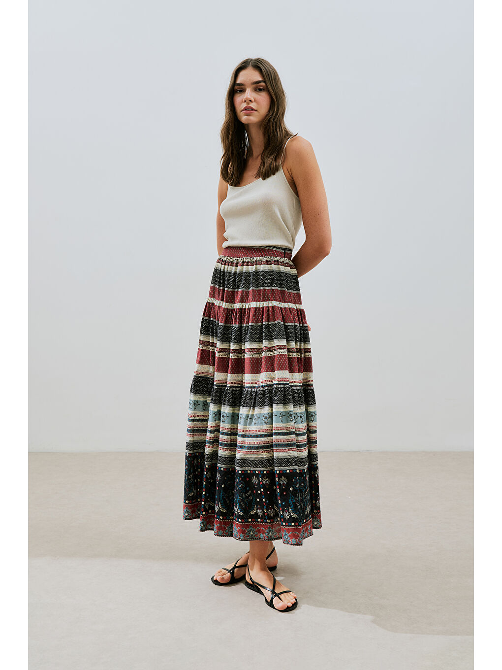 Lacivert Desenli Pamuklu Katlı Etek Catalına-2