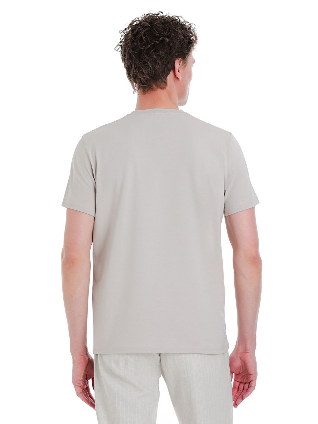 Ekru Regular Fit Bisiklet Yaka Pamuklu Tişört-4