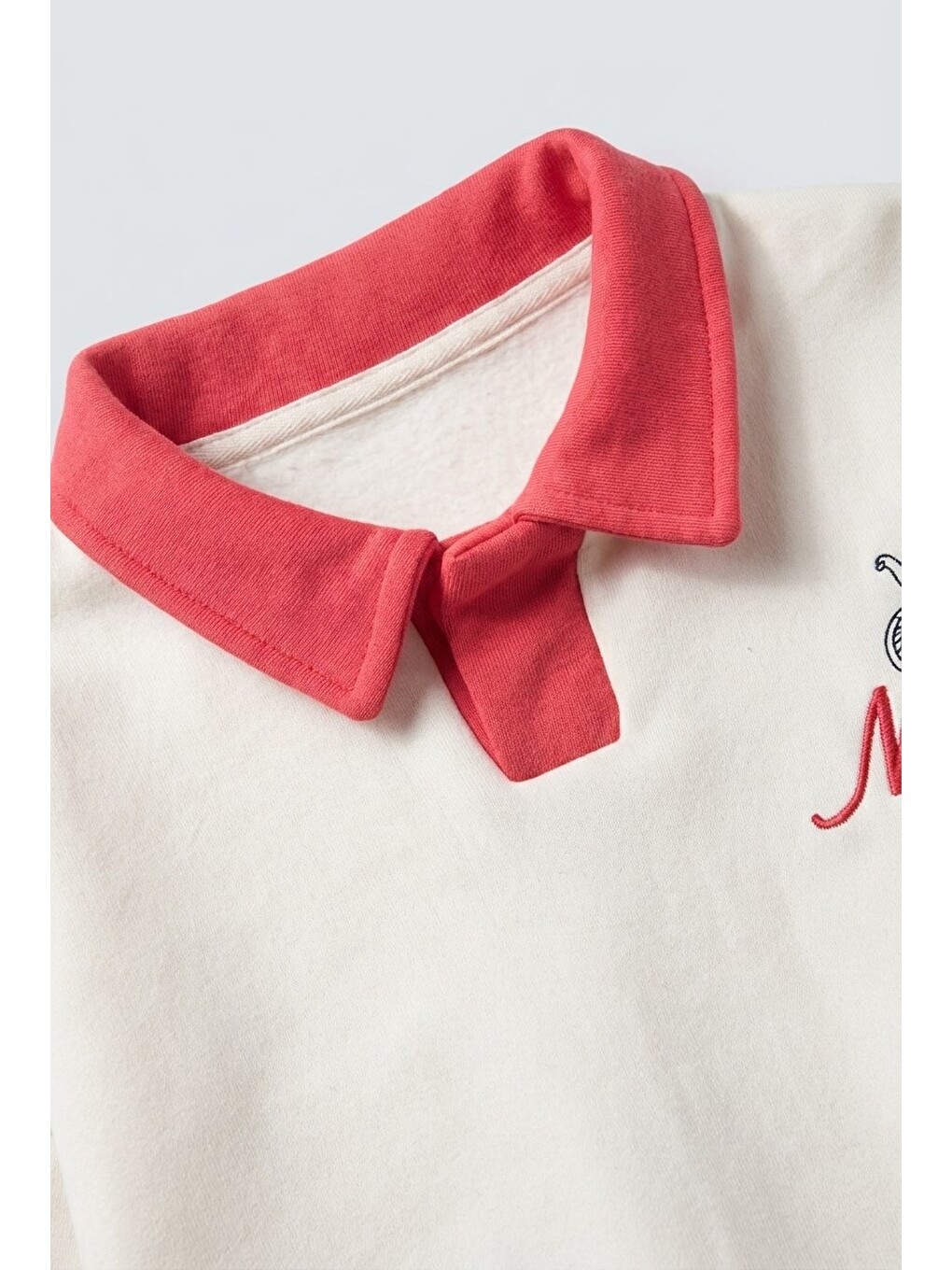 Karışık Çocuk Pamuklu Fil Nakışlı Kırmızı Polo Yaka Ekru Sweatshirt-1