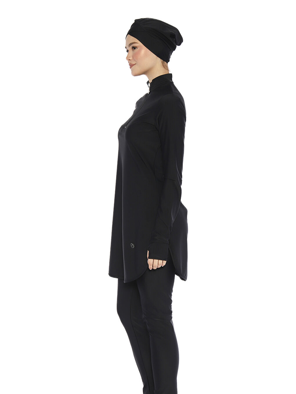 Elastanlı Yarım Fermuarlı Bilek Geçirme Detay Tam Kapalı Tesettür Mayo 6174 Siyah01-2