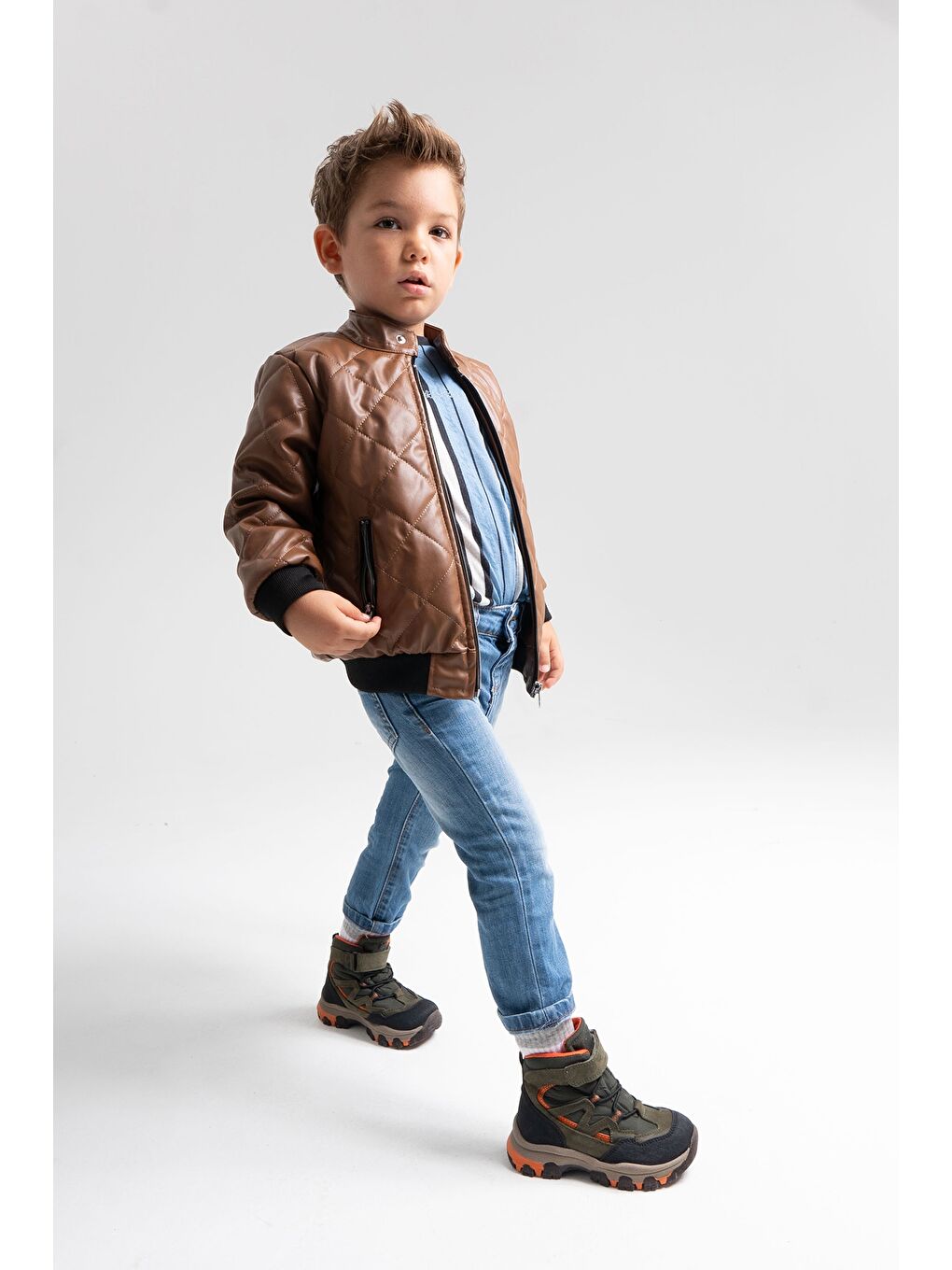 Erkek Çocuk Haki Hakiki Deri Anatomik Günlük Bot-1
