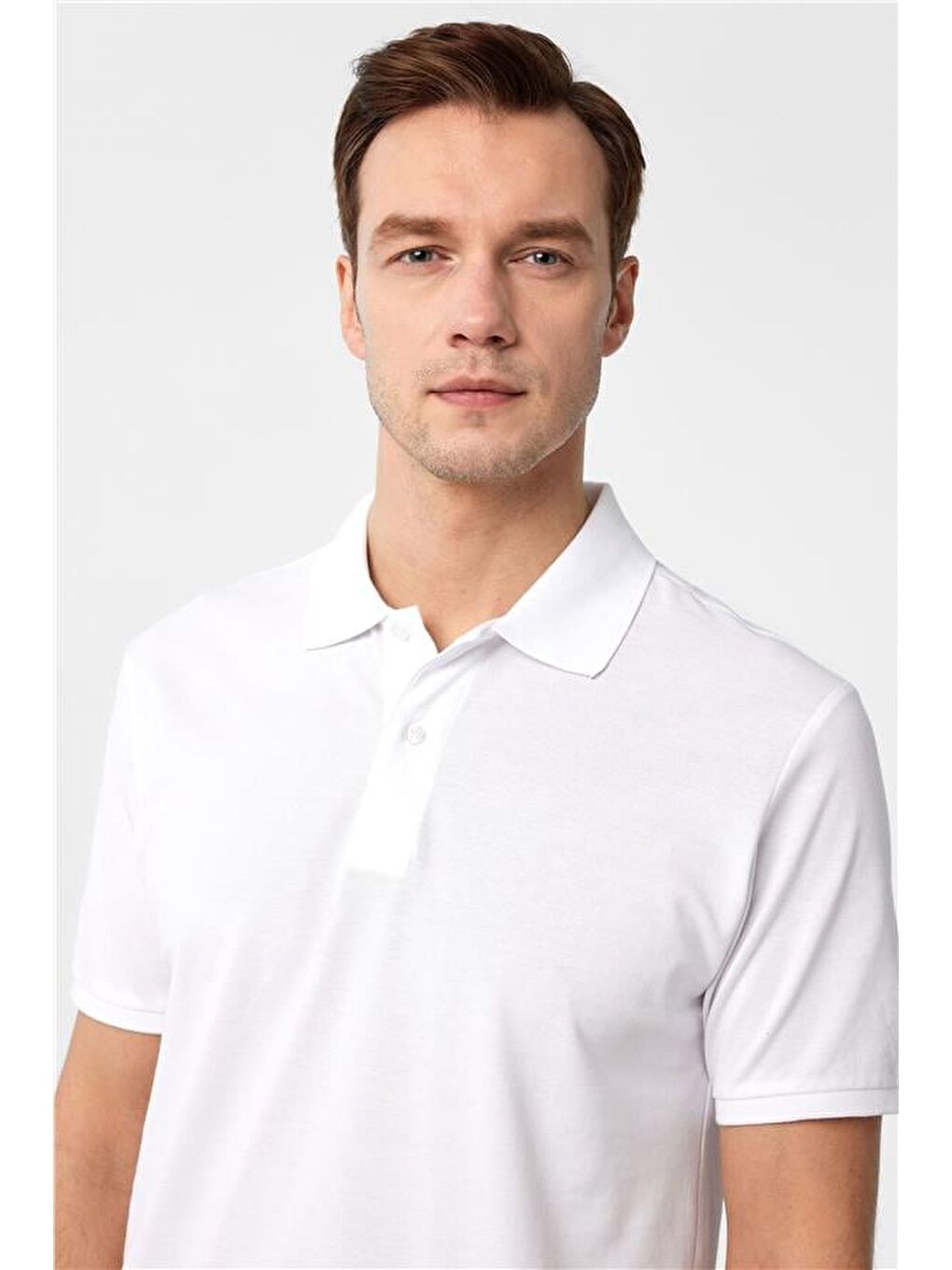 Beyaz Slim Armürlü Polo Yaka Tişört-1