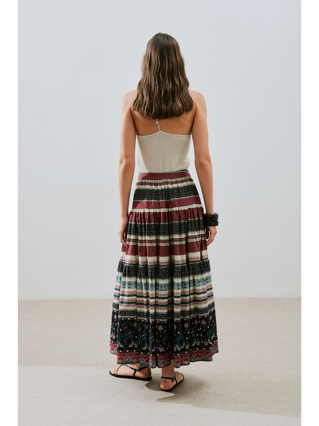 Lacivert Desenli Pamuklu Katlı Etek Catalına-5