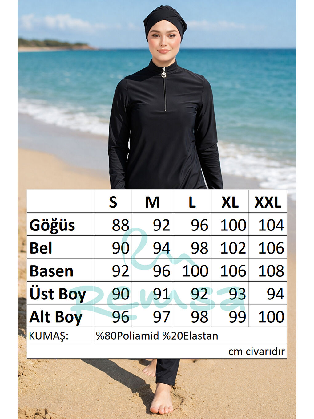 Elastanlı Yarım Fermuarlı Bilek Geçirme Detay Tam Kapalı Tesettür Mayo 6174 Siyah01-4