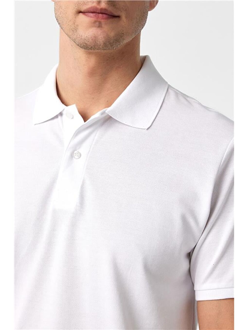 Beyaz Slim Armürlü Polo Yaka Tişört-2