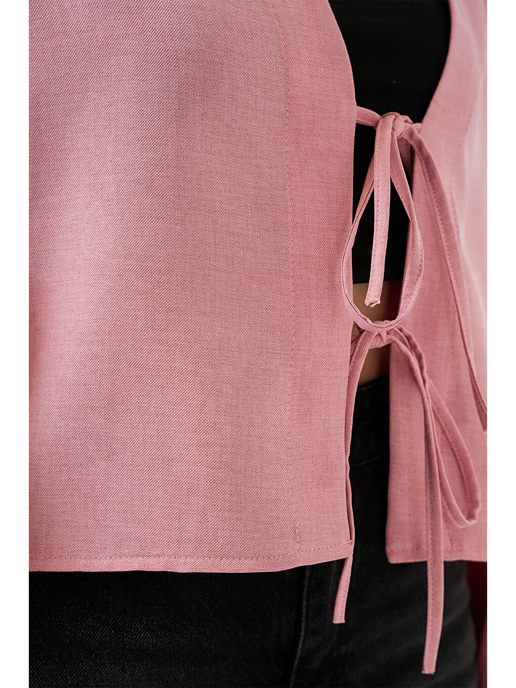 Pembe Önü Bağlamalı Keten Kimono 960 - Pudra-4