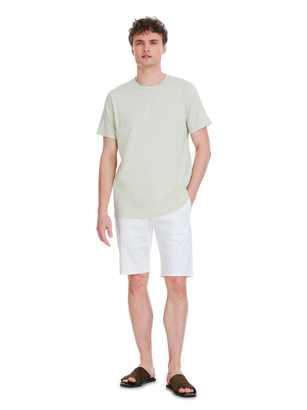 Yeşil Regular Fit Bisiklet Yaka Pamuklu %100 Pamuk Tişört-1