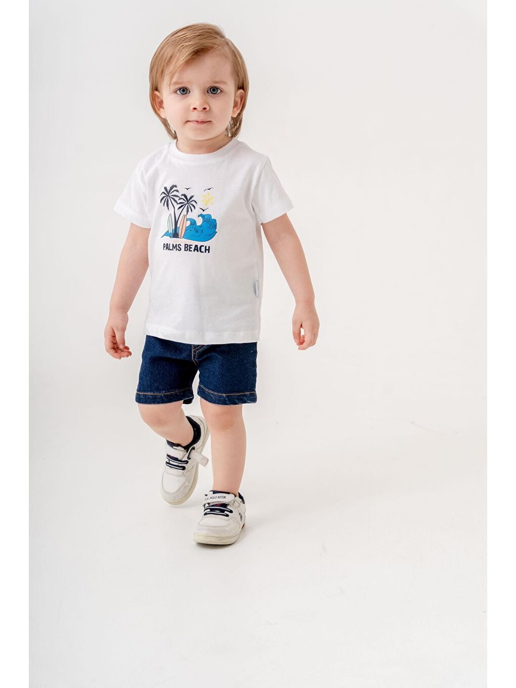 Mavi Tarz Gömlekli Çizgili Belden Ayarlanabilir Kısa Kollu Şortlu 3'lü Takım Bayramlık Düğünlük-1