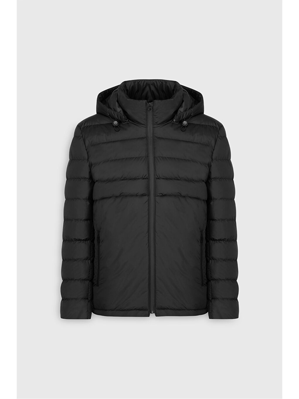 Erkek Siyah Standart Fit Normal Kesim Çıkma Kapüşon Dik Yaka Yan Cepli Mont-6