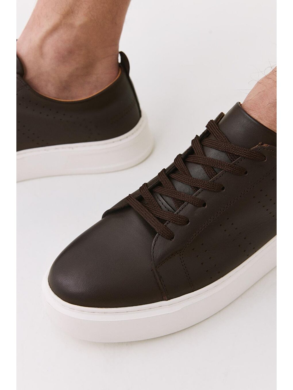 Erkek Deri Kahverengi Hafif Tabanlı Spor Ayakkabı-1