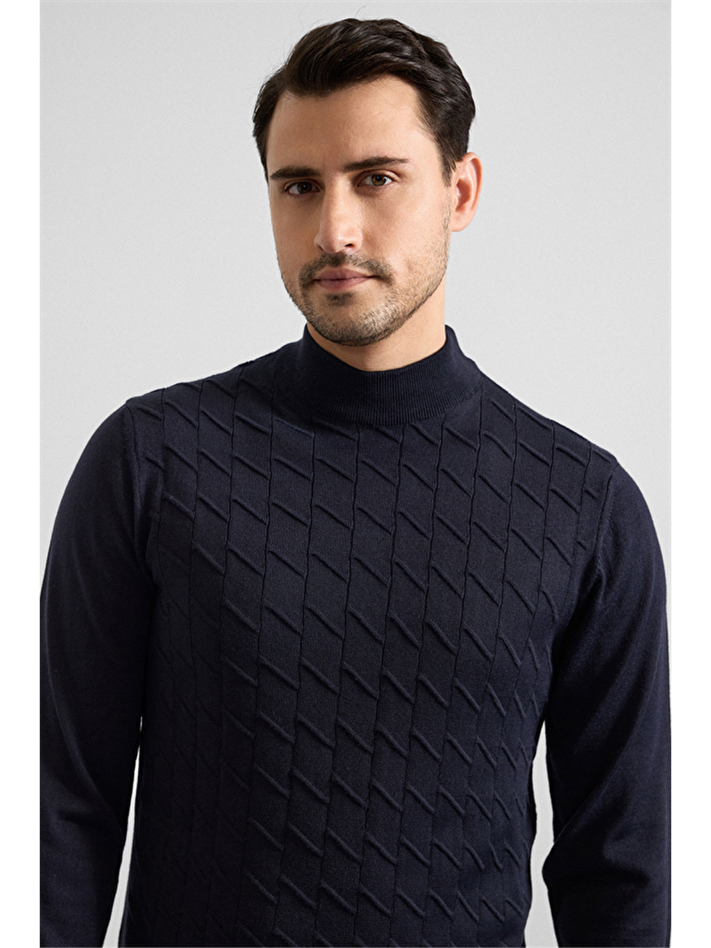 Lacivert Regular Yarım Balıkçı Yaka Kazak-1