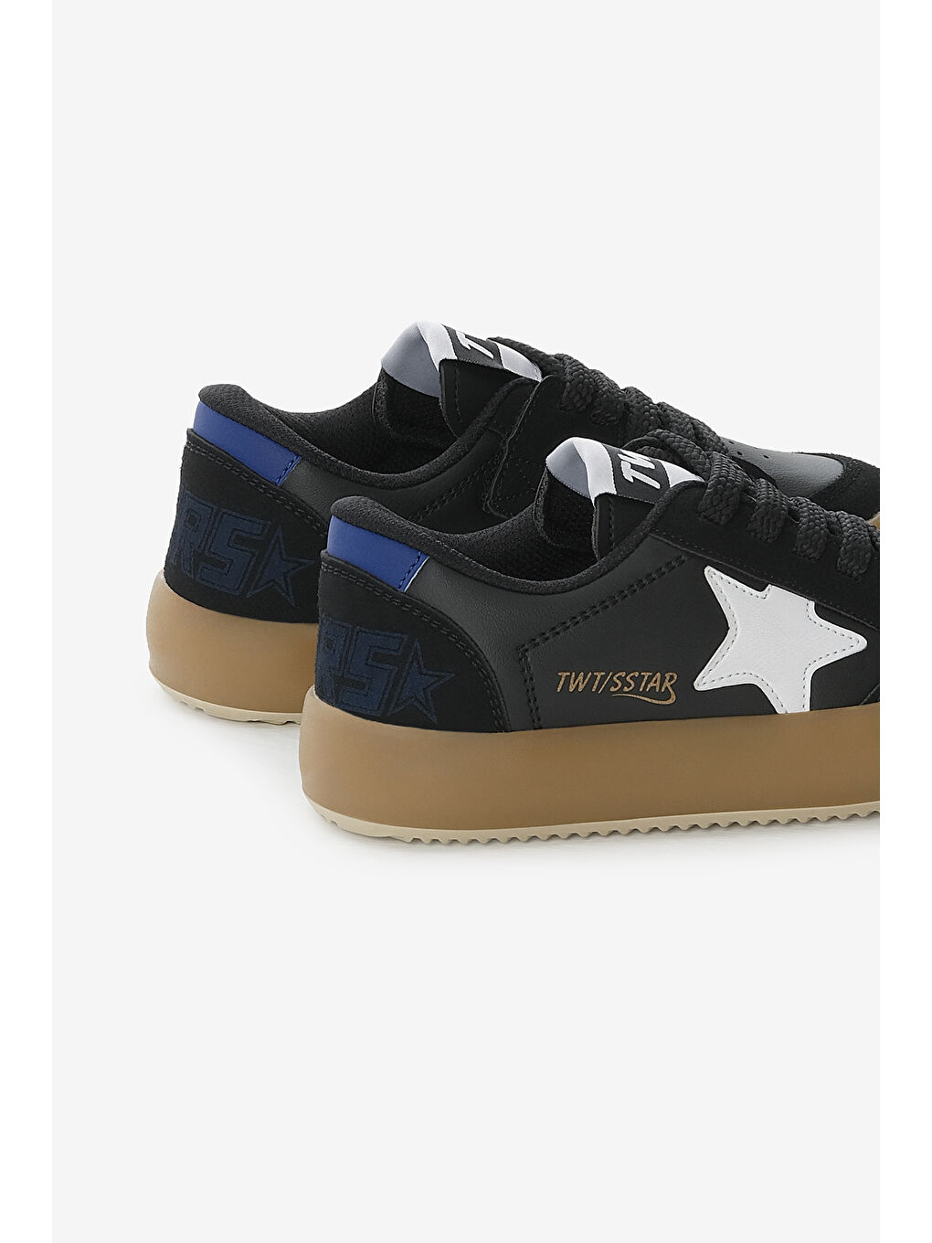 Çocuk Unisex Siyah Beyaz Termo Taban Yıldız Detaylı Bağcıklı ve Cırtlı Spor Ayakkabı-4