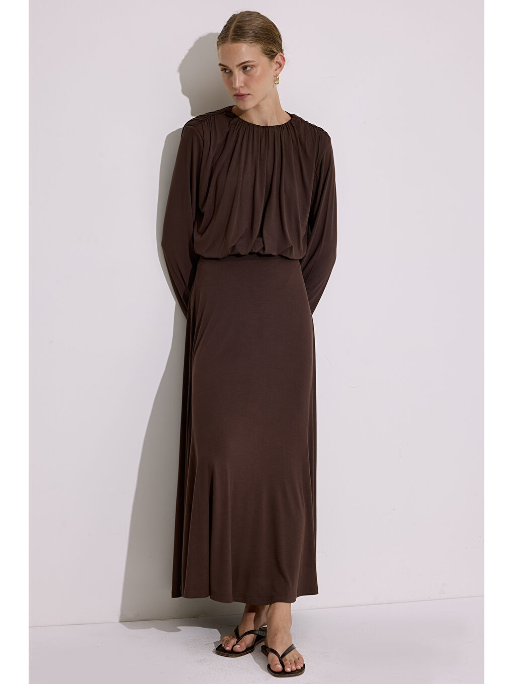 Dökümlü Etek Kahverengi-3