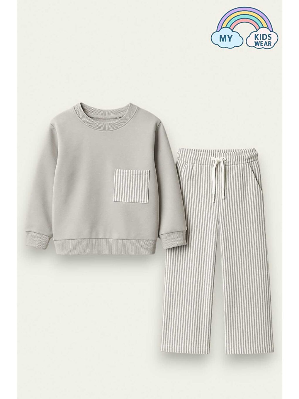 Kız Çocuk Sweatshirt ve Pantolon Takımı – Gri Çizgili 2-10 Yaş 12019