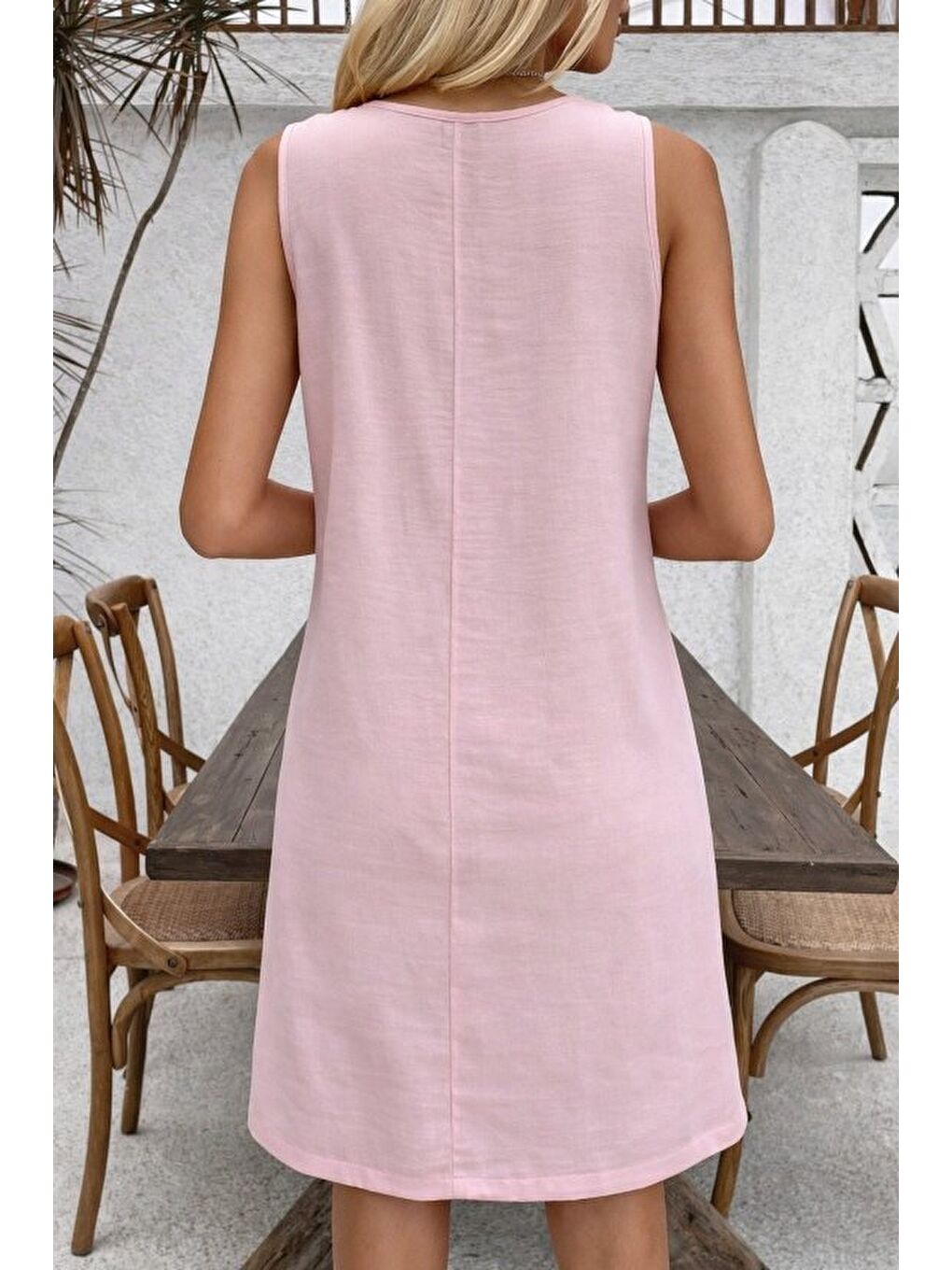 Pembe Kadın Askılı Yuvarlak Yakalı çiçek Desenli Kısa Elbise-2