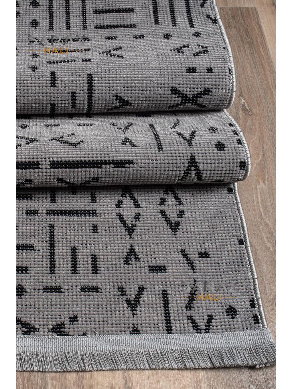 İskandinav Saçaklı Kaymaz Kilim Gri 120x180-2