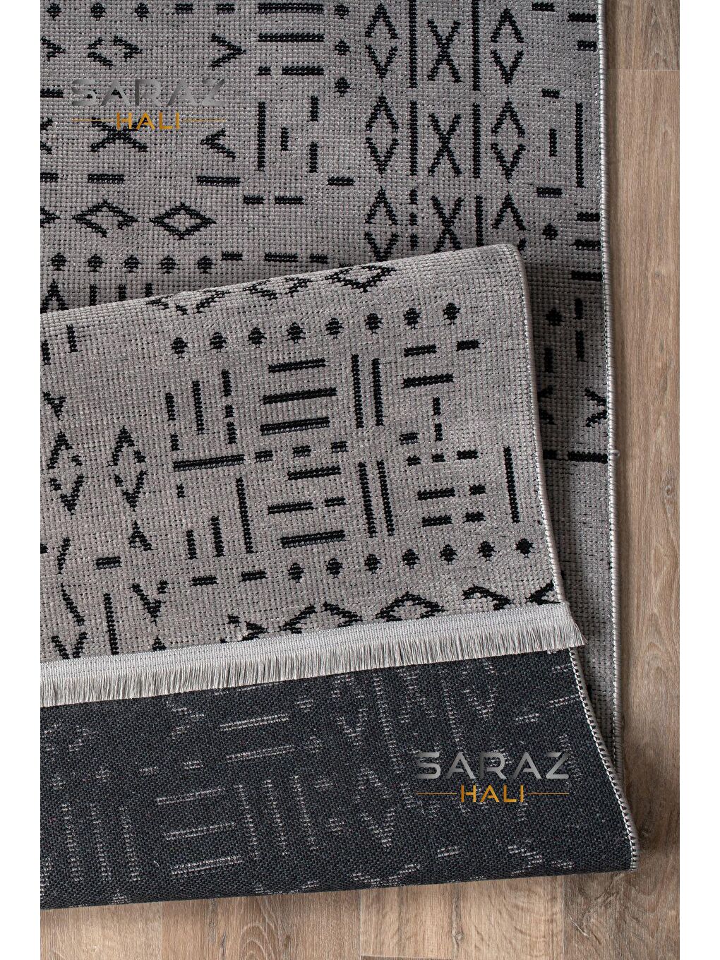 İskandinav Saçaklı Kaymaz Kilim Gri 120x180-3