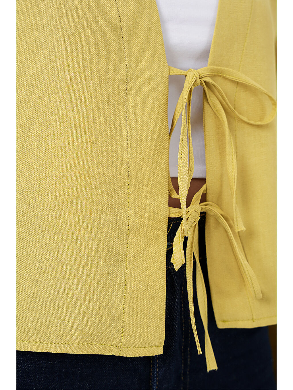 Önü Bağlamalı Keten Kimono 960 - Yağ Yeşil-4