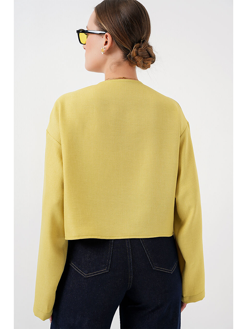 Önü Bağlamalı Keten Kimono 960 - Yağ Yeşil-5