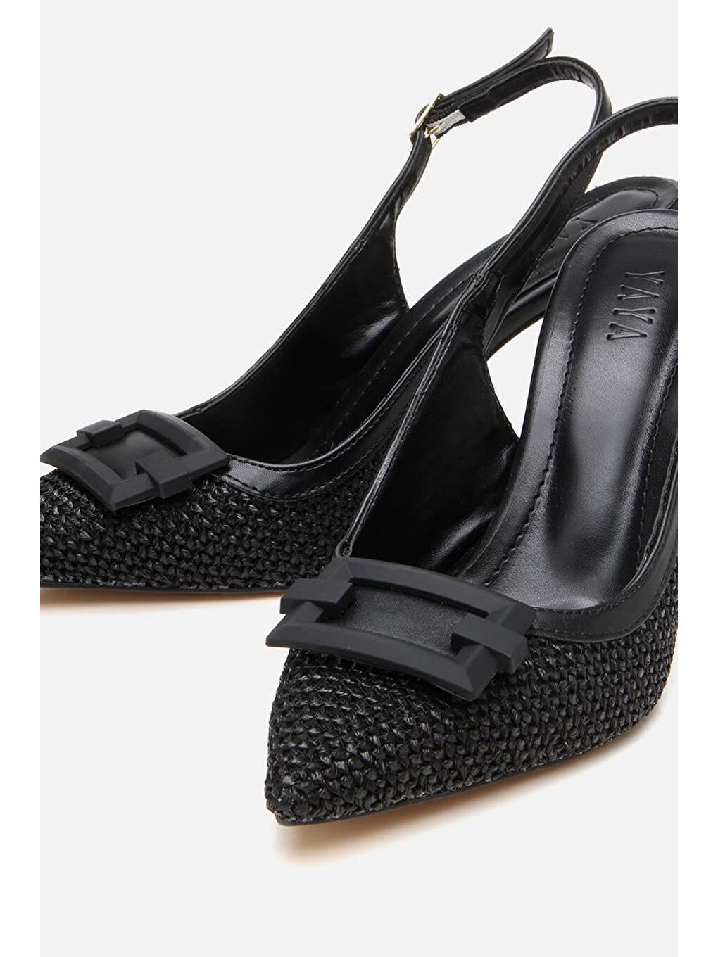 Kadın Siyah Hasır Detaylı Arkası Açık Topuklu Ayakkabı-2
