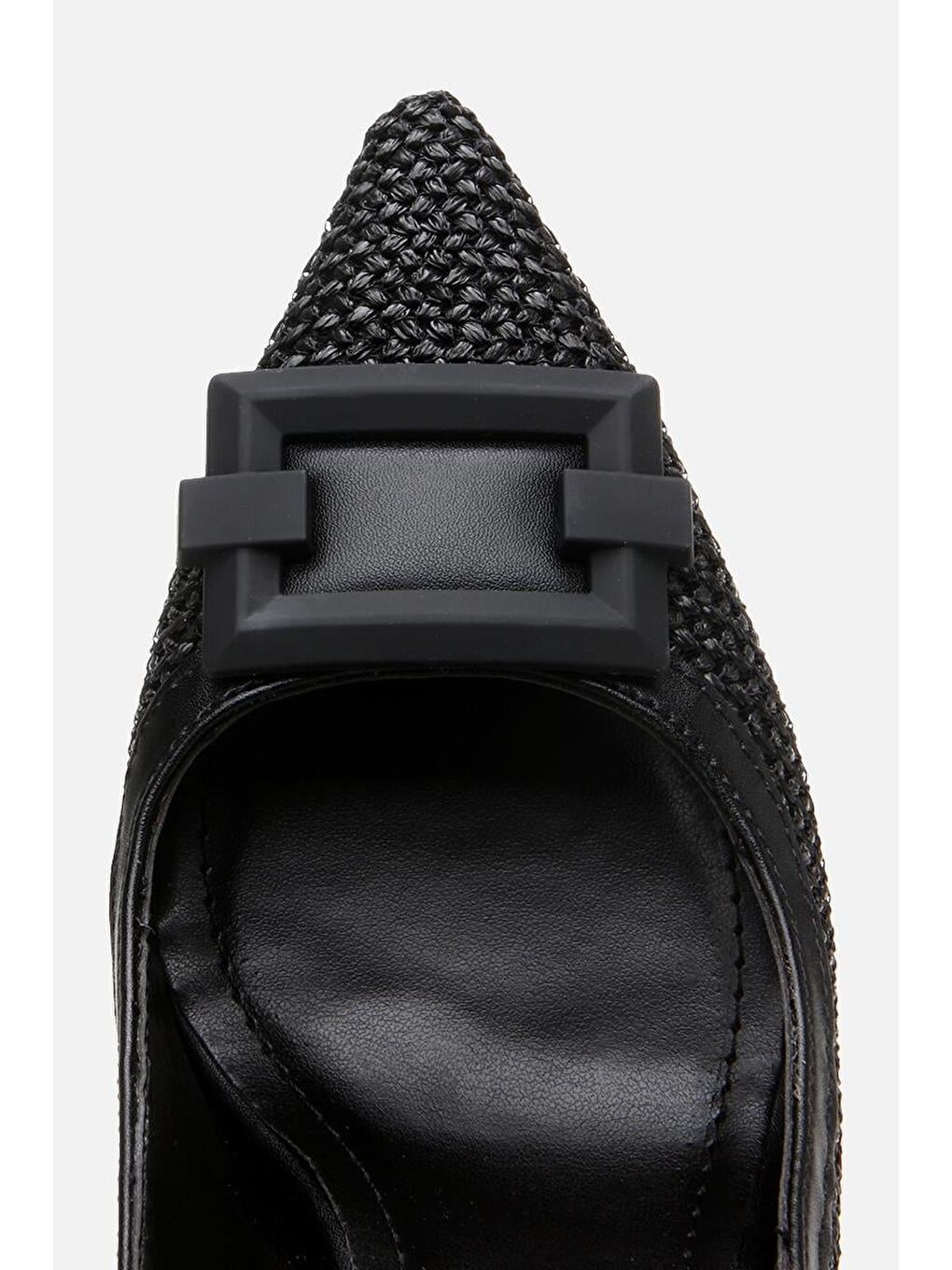 Kadın Siyah Hasır Detaylı Arkası Açık Topuklu Ayakkabı-3