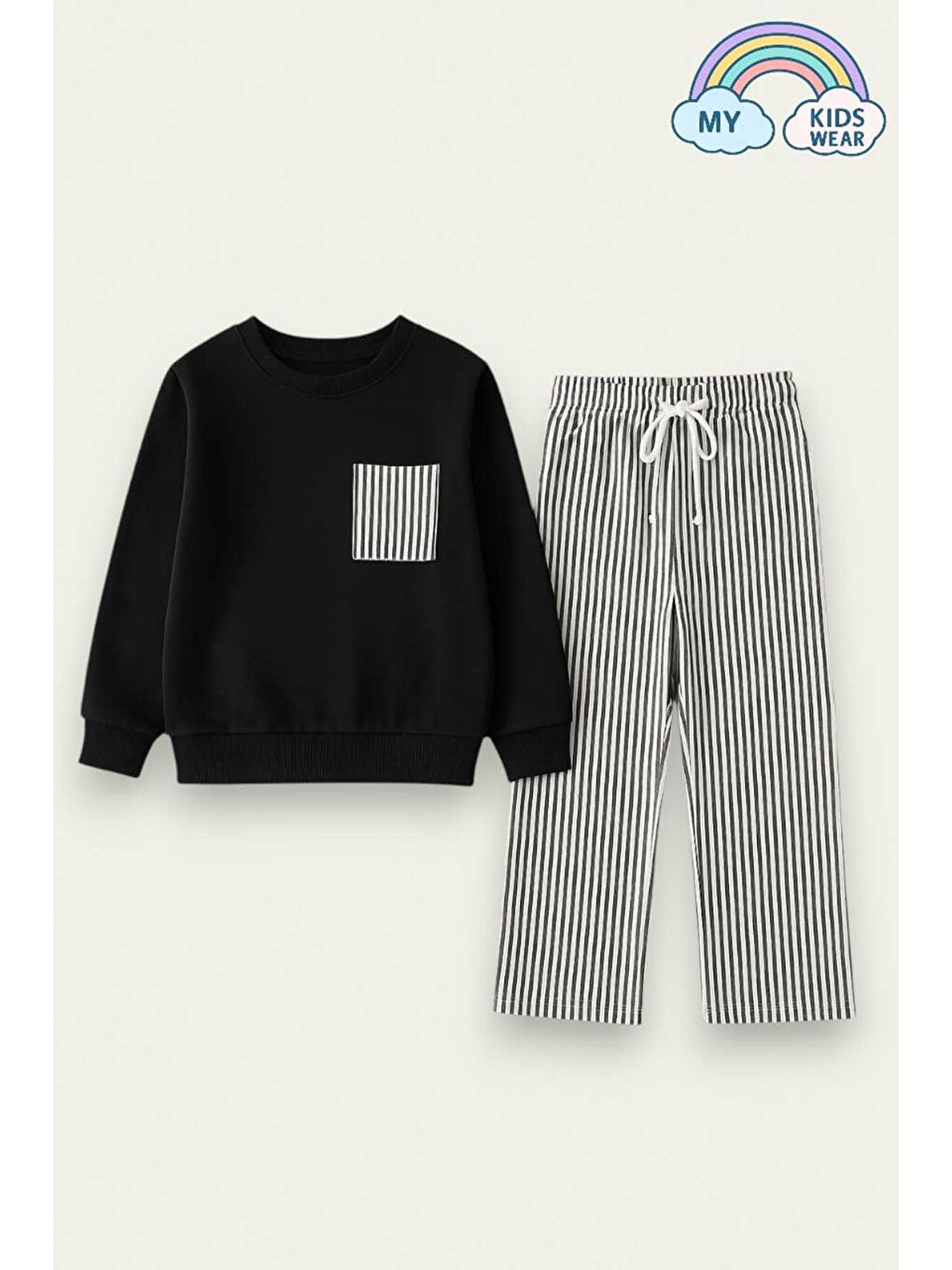 Kız Çocuk Sweatshirt ve Pantolon Takımı – Siyah Çizgili 2-10 Yaş 12017