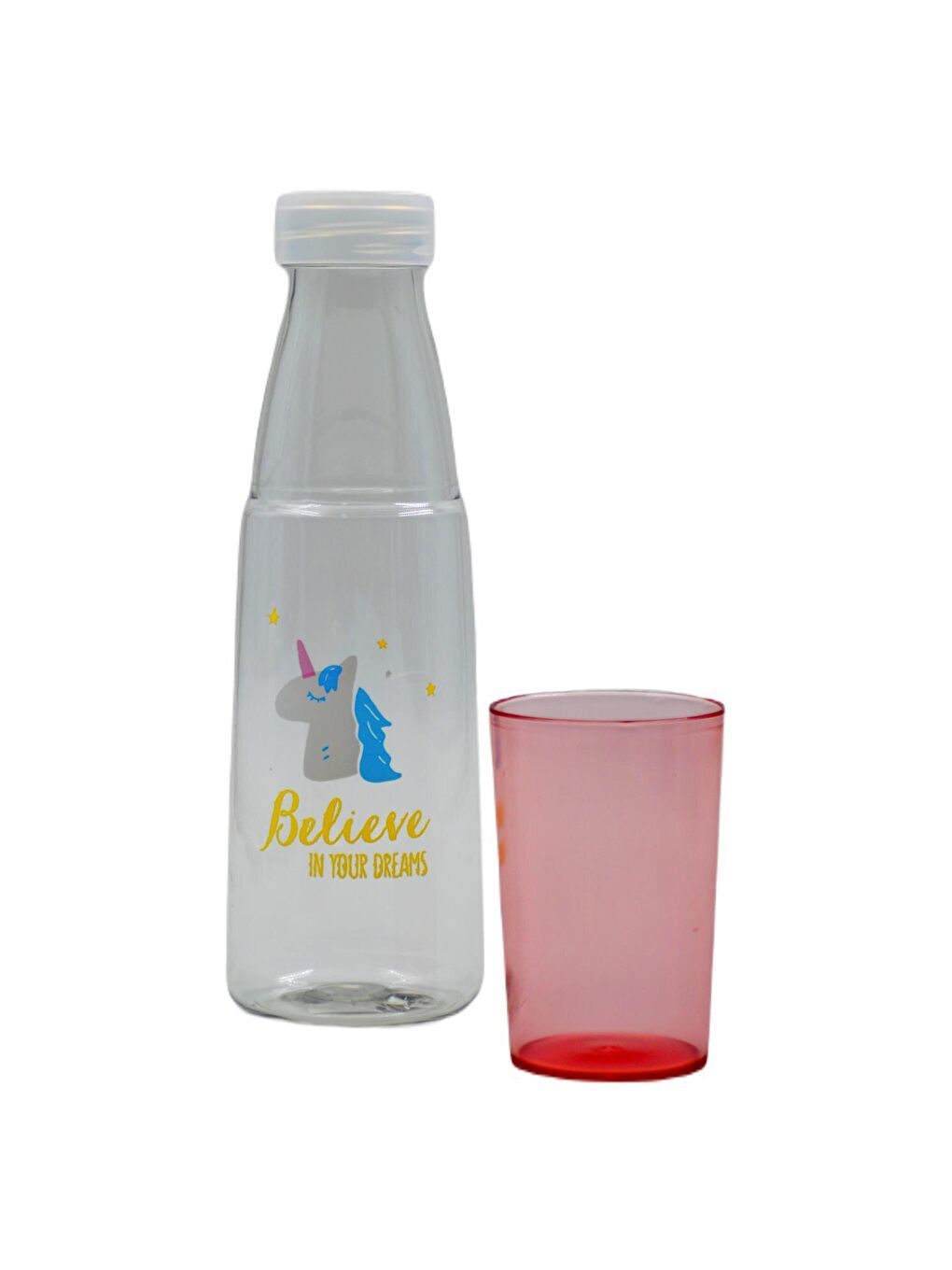 BottleBoss Pembe Renkli Bardaklı Desenli Sızdırmaz Kapaklı Su Şişesi Matara 600 Ml Pembe - 1