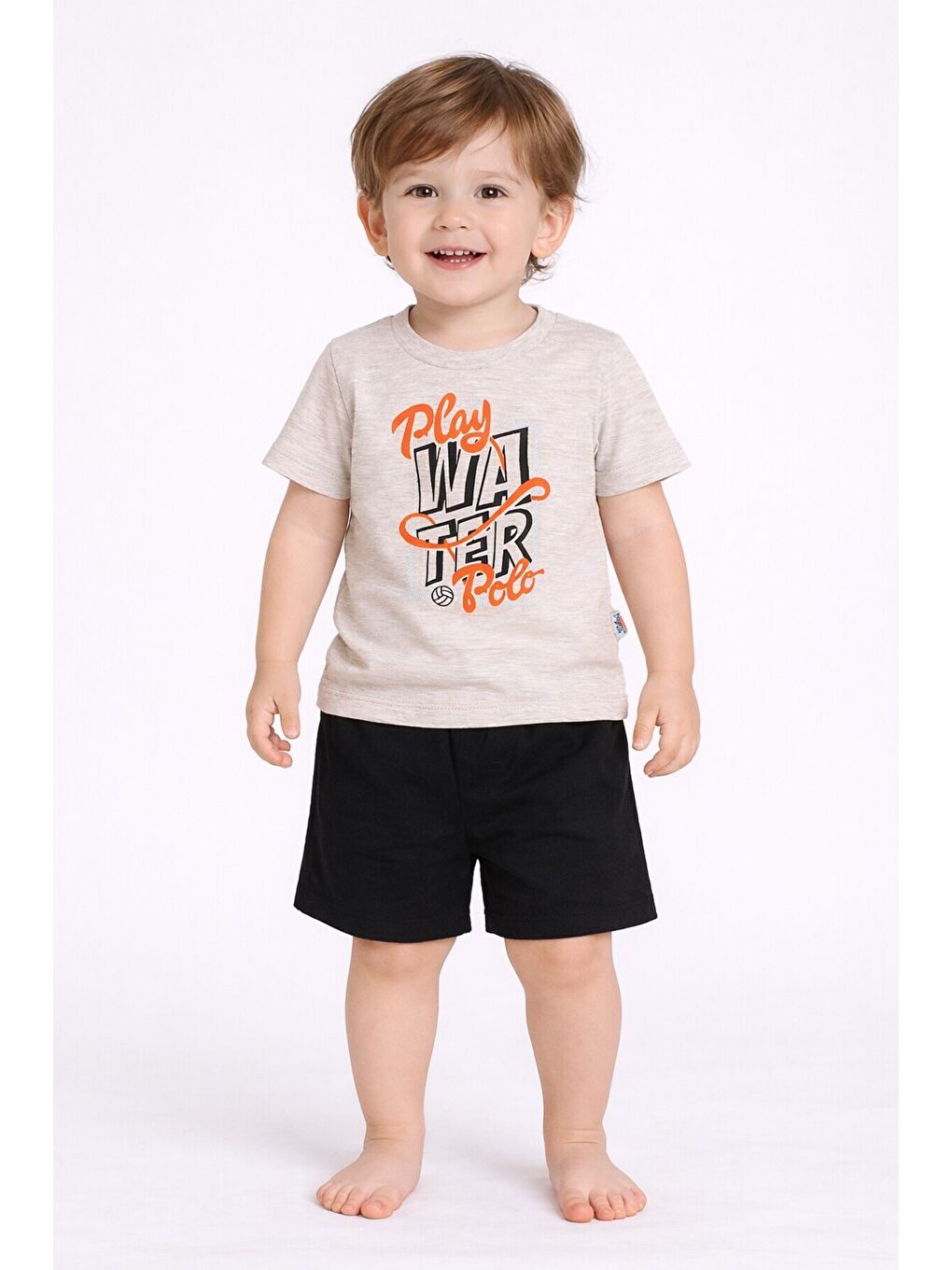 Ekru Play Polo Yazı Baskılı 2'li Tişört Alt Üst Takım