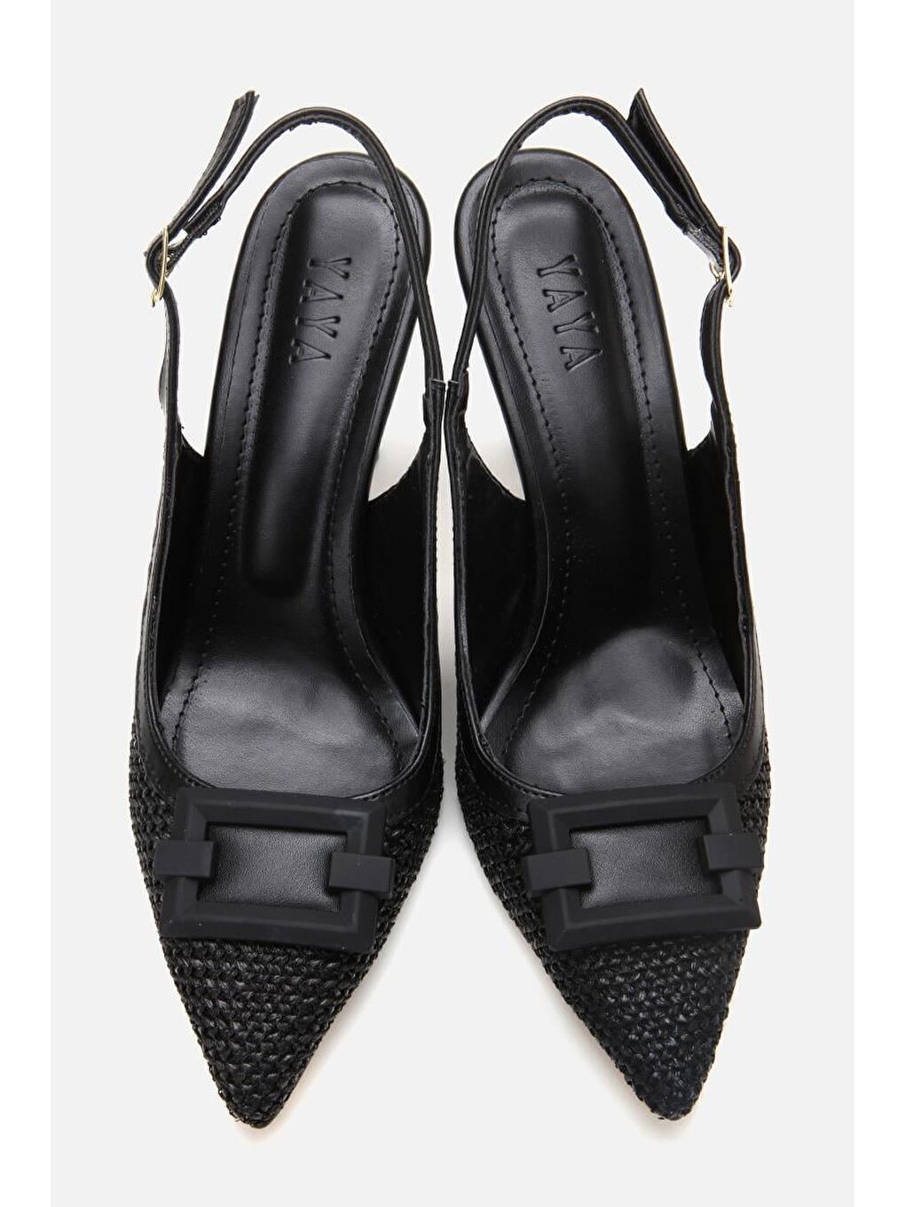 Kadın Siyah Hasır Detaylı Arkası Açık Topuklu Ayakkabı-4