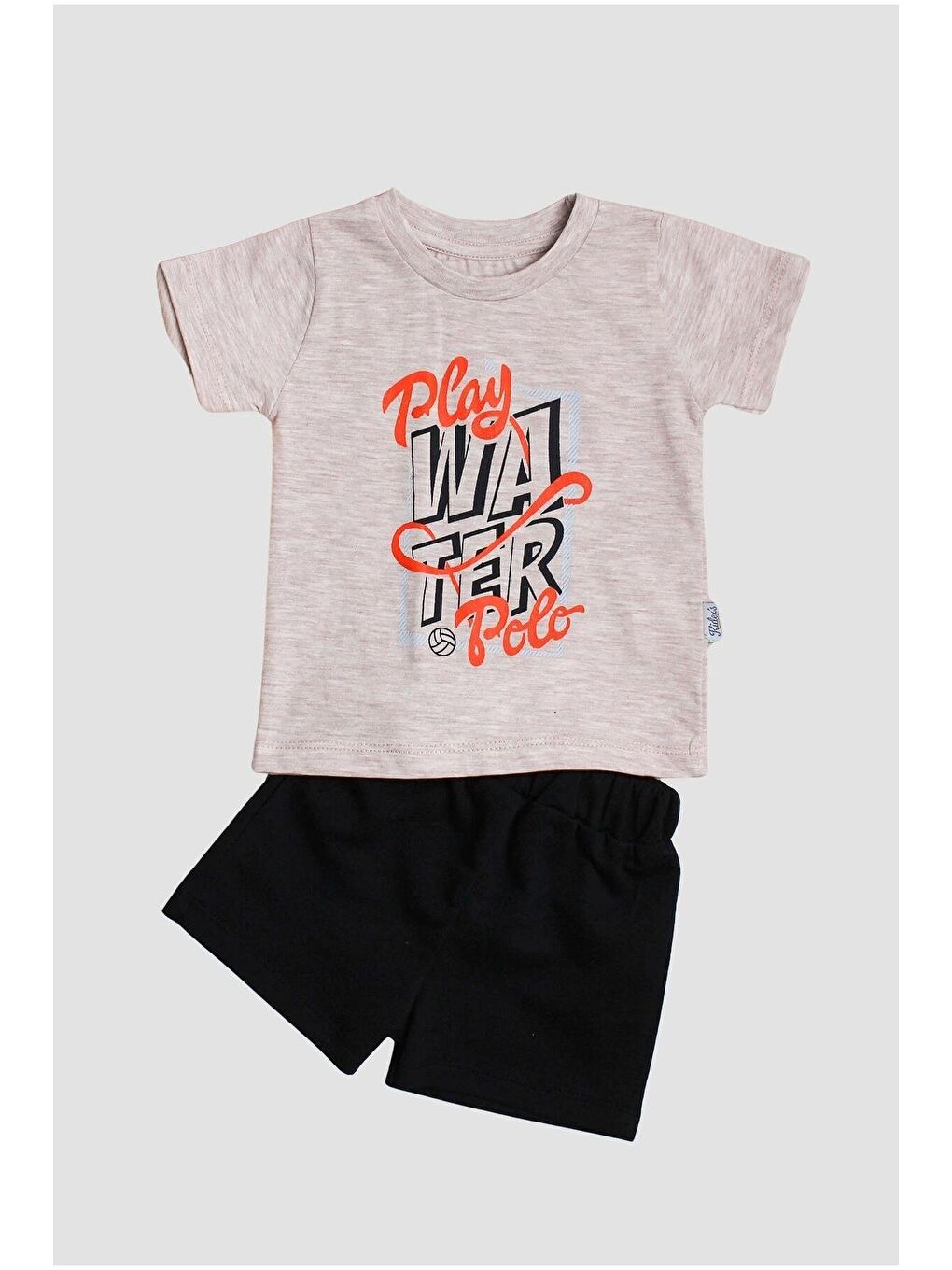 Ekru Play Polo Yazı Baskılı 2'li Tişört Alt Üst Takım-1