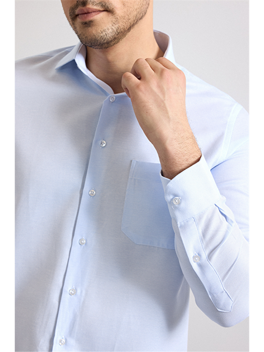 Buz Mavi Regular Klasik Yaka Casual Gömlek-1