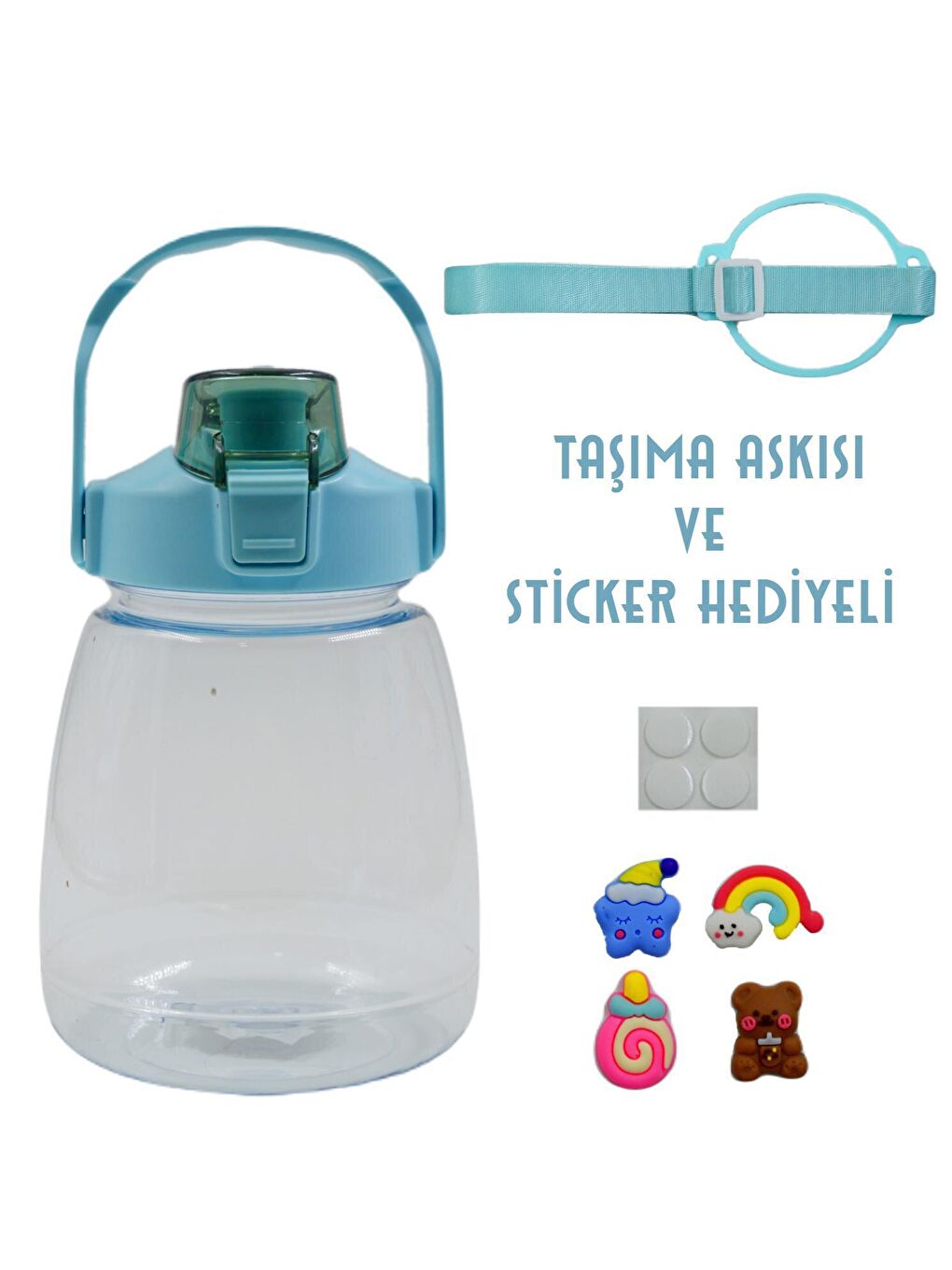 BottleBoss Yeşil Taşıma Askılı Pipetli Şeffaf Matara 1200 Ml Sticker HEDİYELİ Yeşil - 1