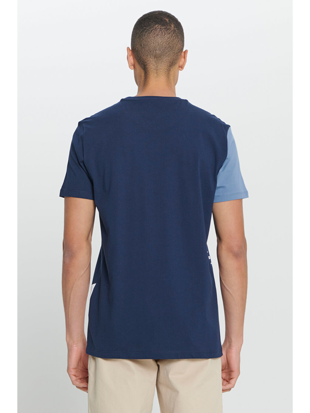 Erkek Lacivert-Bej Standart Fit Normal Kesim %100 Pamuk Baskılı Bisiklet Yaka Tişört-4