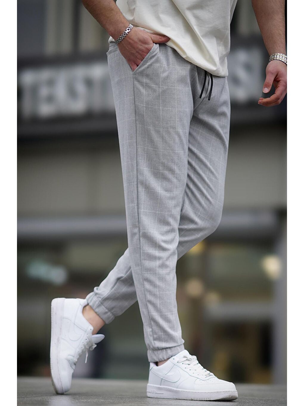 Gri Ekoseli Lacivert Jogger Mad4081