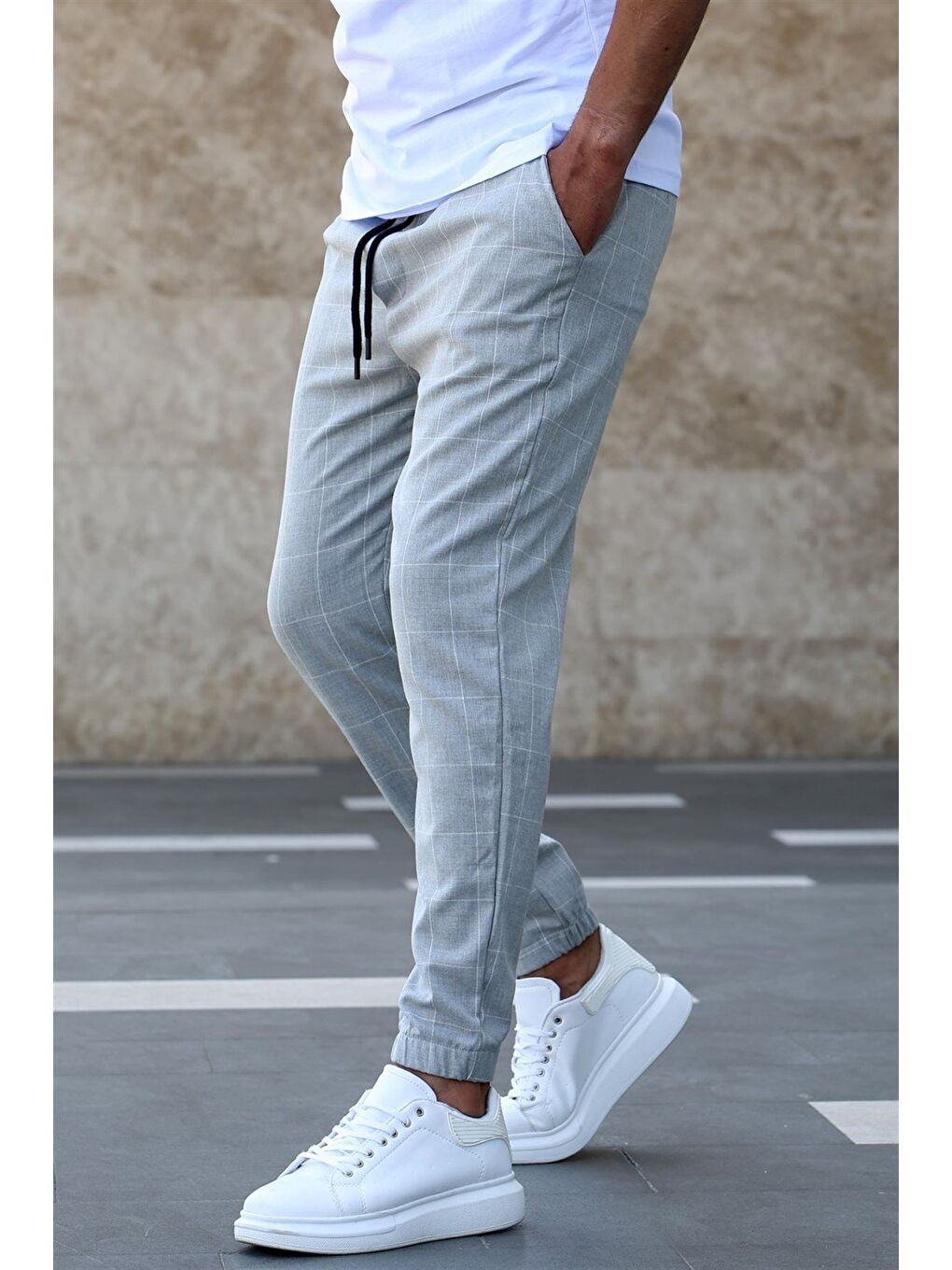 Gri Ekoseli Lacivert Jogger Mad4081-1