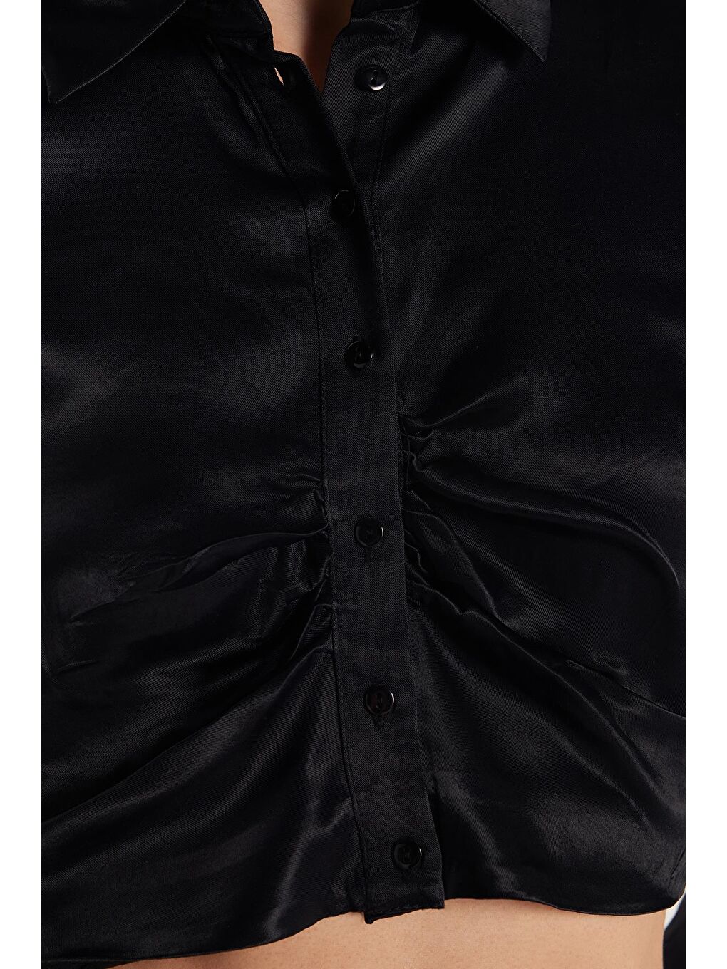 Kadın Slim Fit Dar Kesim Uzun Kollu  Klasik Yaka Siyah Gömlek-2