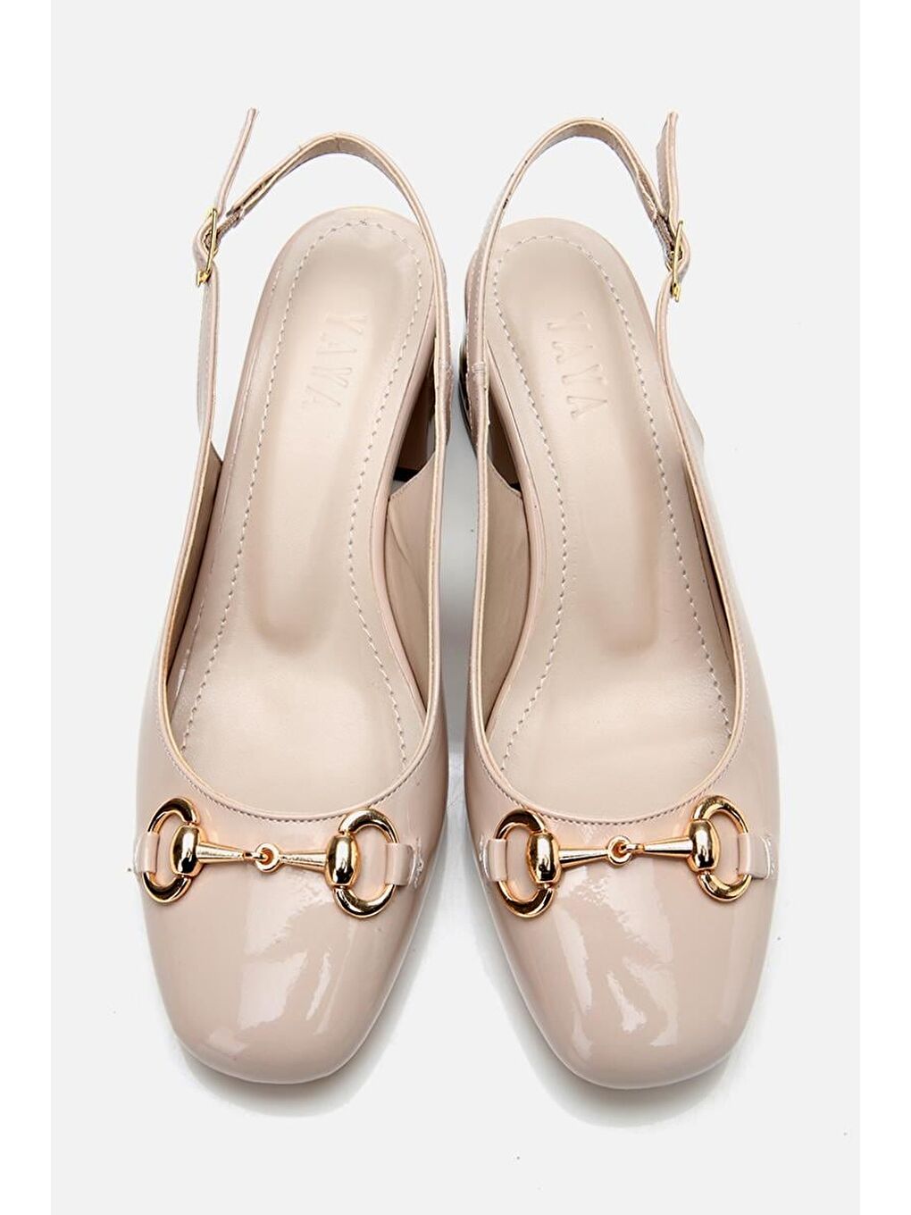 Kadın Rugan Bej Tokalı Arkası Açık Topuklu Ayakkabı-7