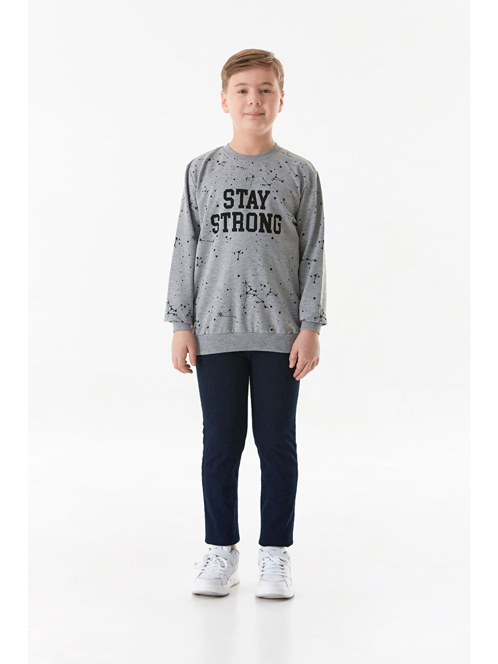 Gri Stay Strong Baskılı Erkek Çocuk Sweatshirt