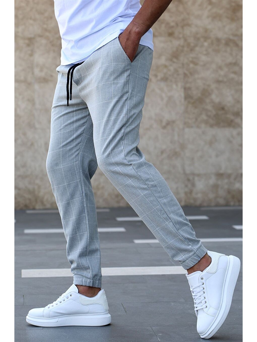 Gri Ekoseli Lacivert Jogger Mad4081-2