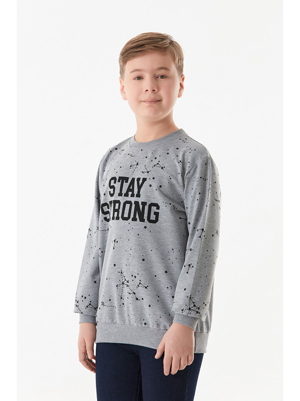 Gri Stay Strong Baskılı Erkek Çocuk Sweatshirt-1